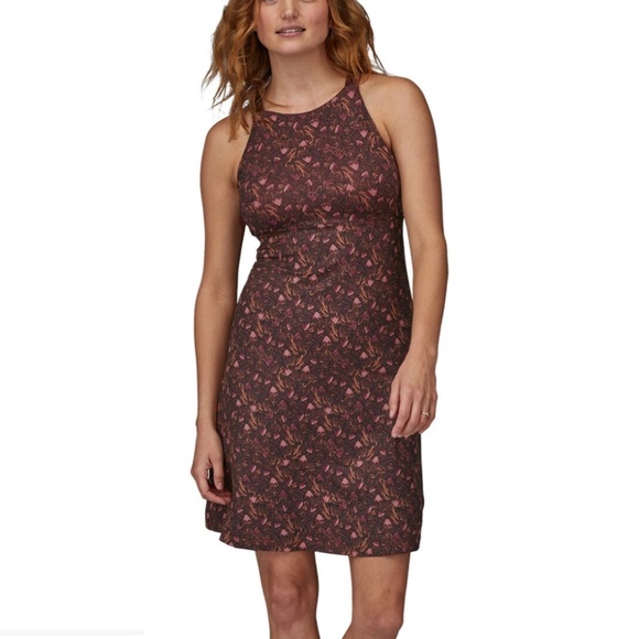 Patagonia Magnolia Spring A-Line Floral Dress Brown/Pink Small Outdoors Travel - Picture 1 of 14
